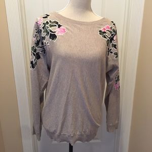 INC Tan Sweater with Floral Embroidered design